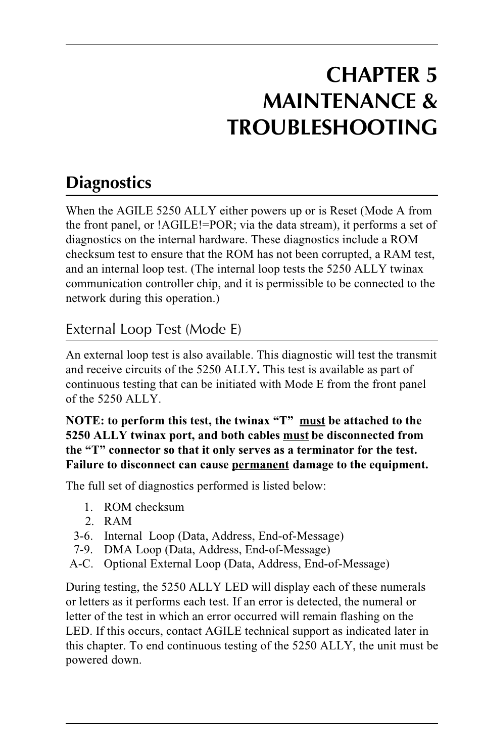 Chapter 5 maintenance & troubleshooting, Diagnostics | I-Data 5250 ALLY User Manual | Page 123 / 240