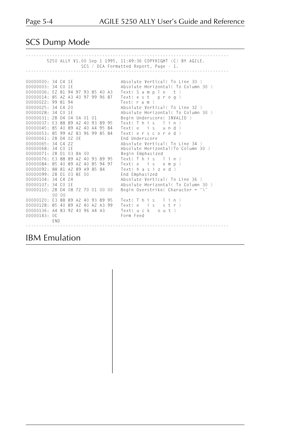 Scs dump mode, Ibm emulation | I-Data 5250 ALLY User Manual | Page 126 / 240