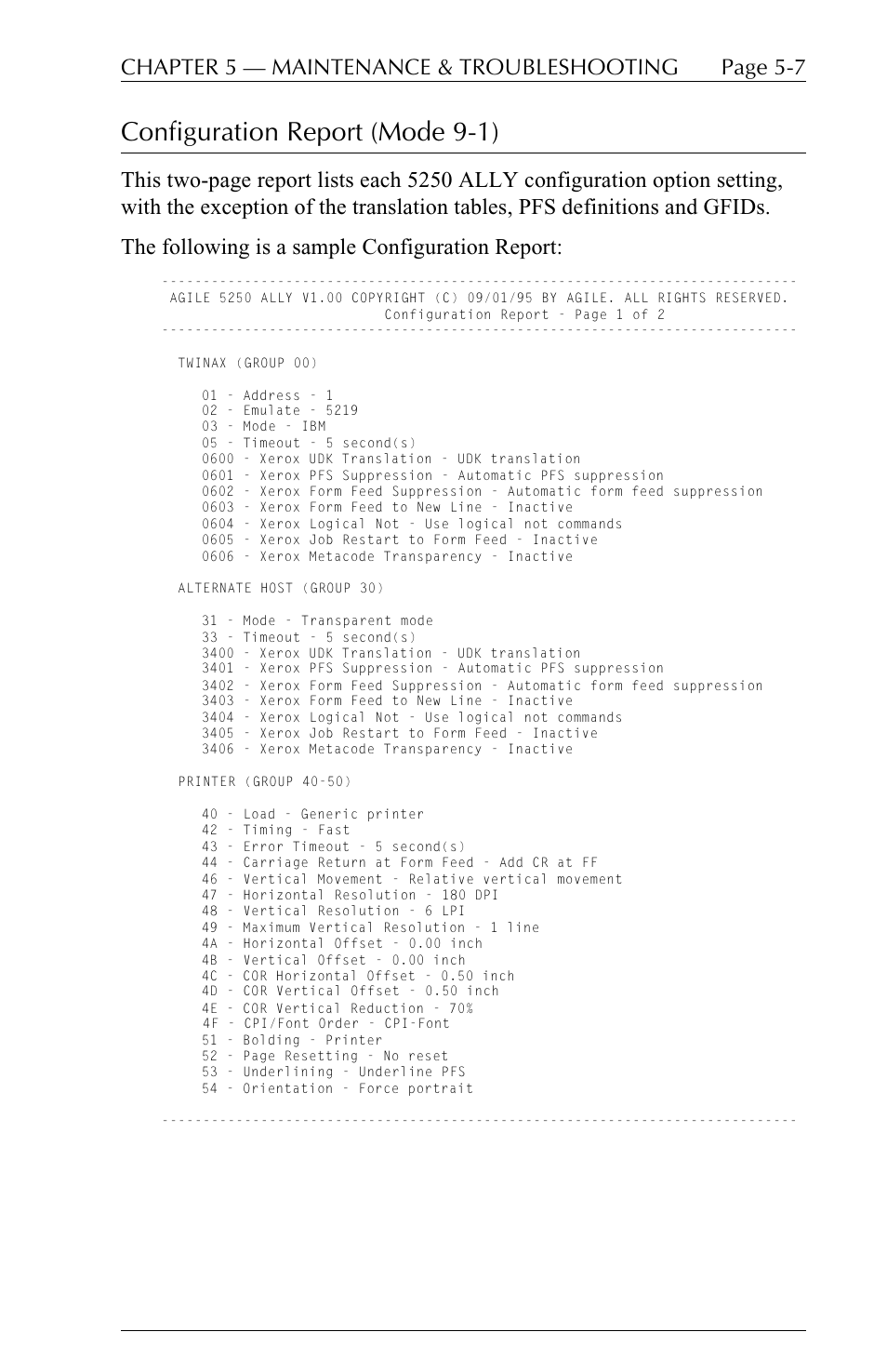 Configuration report (mode 9-1), Page 5-7 chapter 5  maintenance & troubleshooting | I-Data 5250 ALLY User Manual | Page 129 / 240