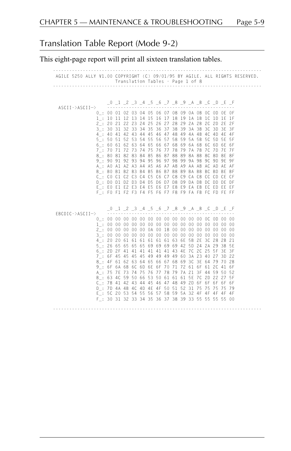 Translation table report (mode 9-2), Page 5-9 chapter 5  maintenance & troubleshooting | I-Data 5250 ALLY User Manual | Page 131 / 240