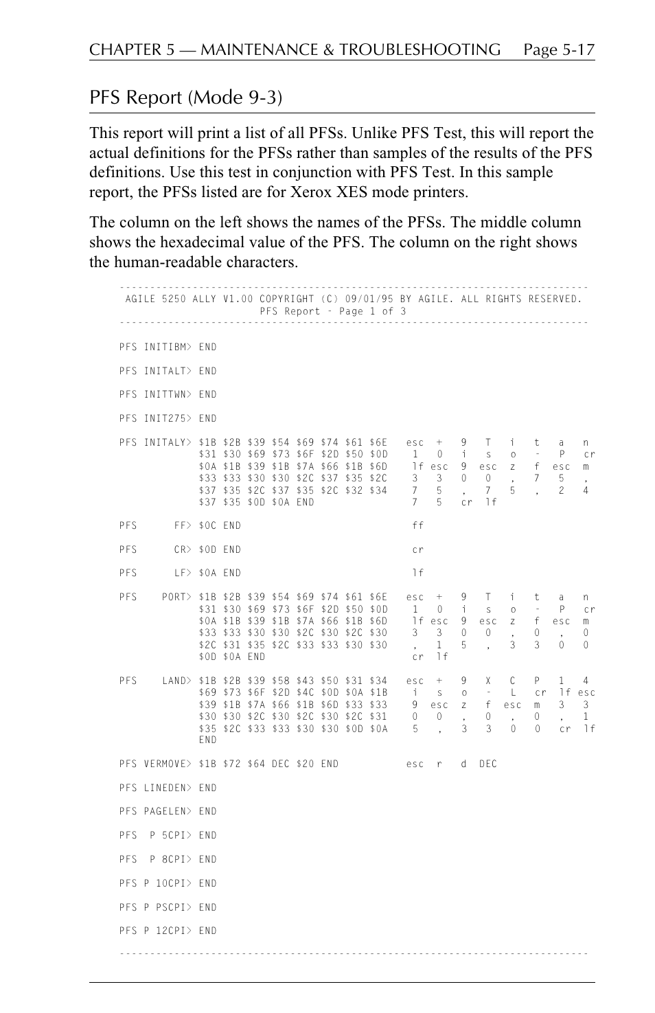 Pfs report (mode 9-3) | I-Data 5250 ALLY User Manual | Page 139 / 240