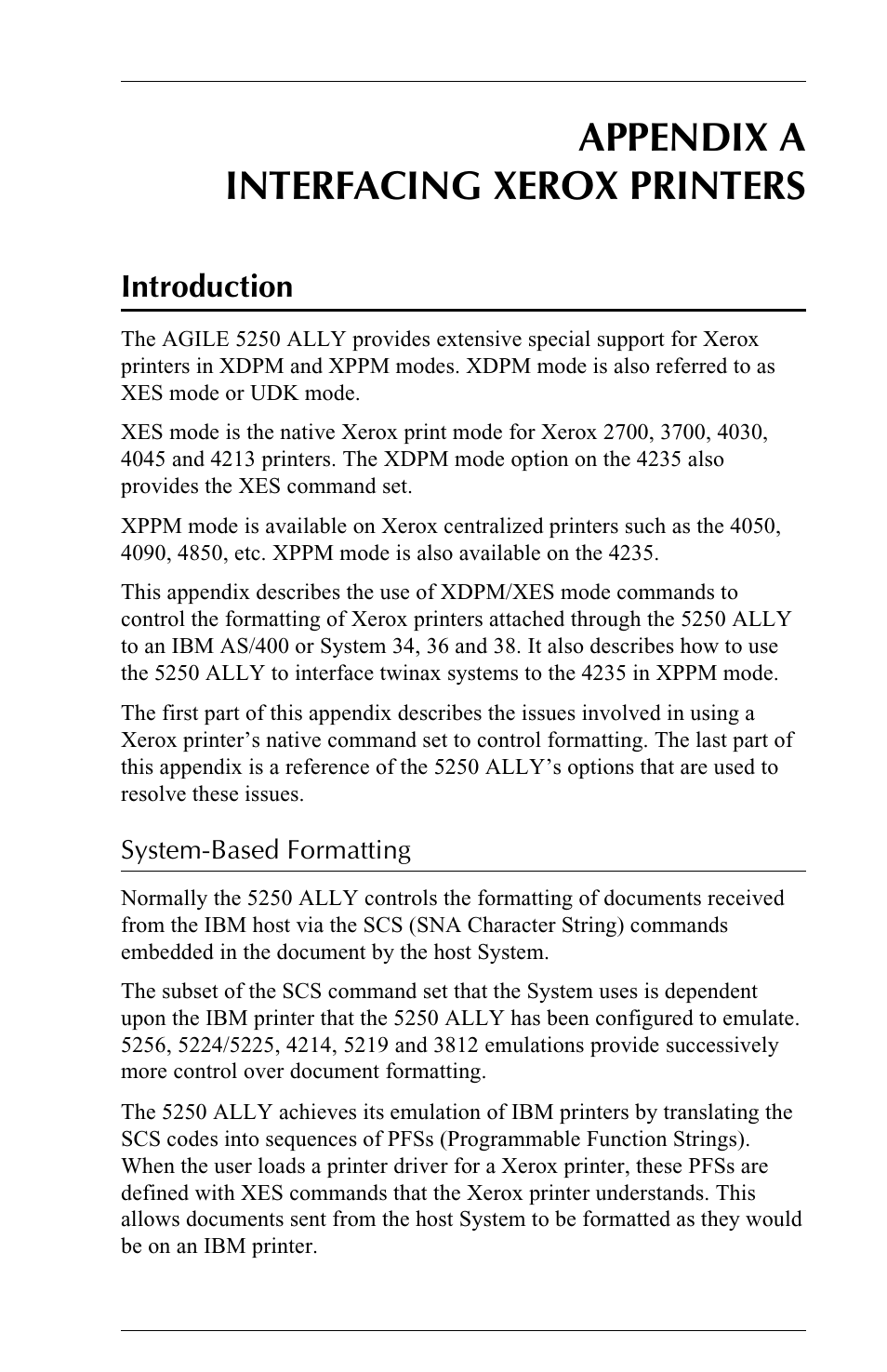 Appendix a interfacing xerox printers, Introduction | I-Data 5250 ALLY User Manual | Page 163 / 240