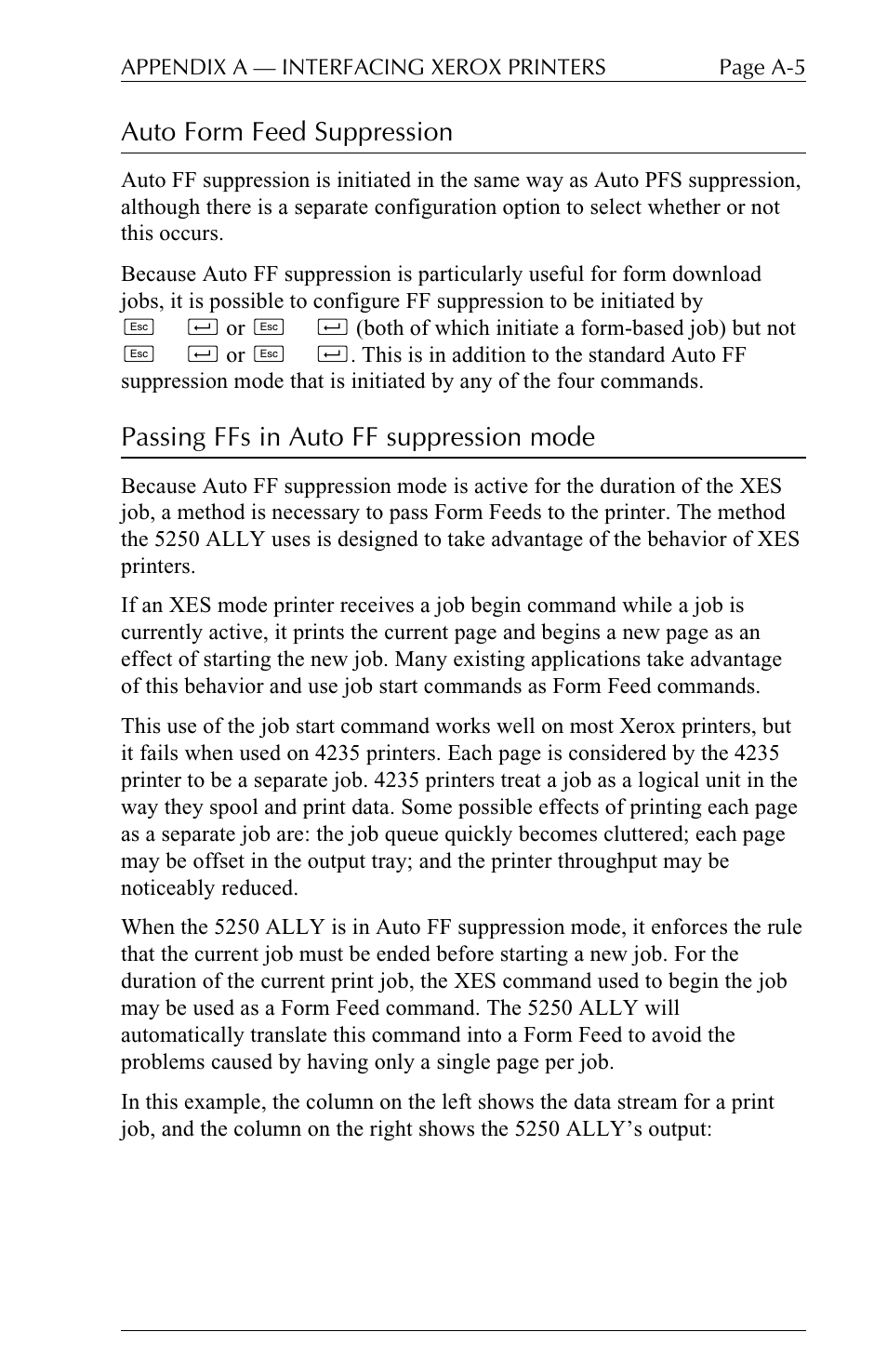 Auto form feed suppression, Passing ffs in auto ff suppression mode | I-Data 5250 ALLY User Manual | Page 167 / 240