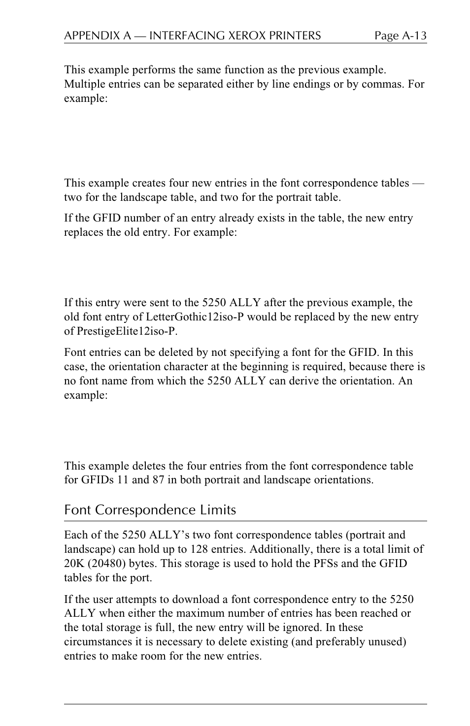 Font correspondence limits | I-Data 5250 ALLY User Manual | Page 175 / 240