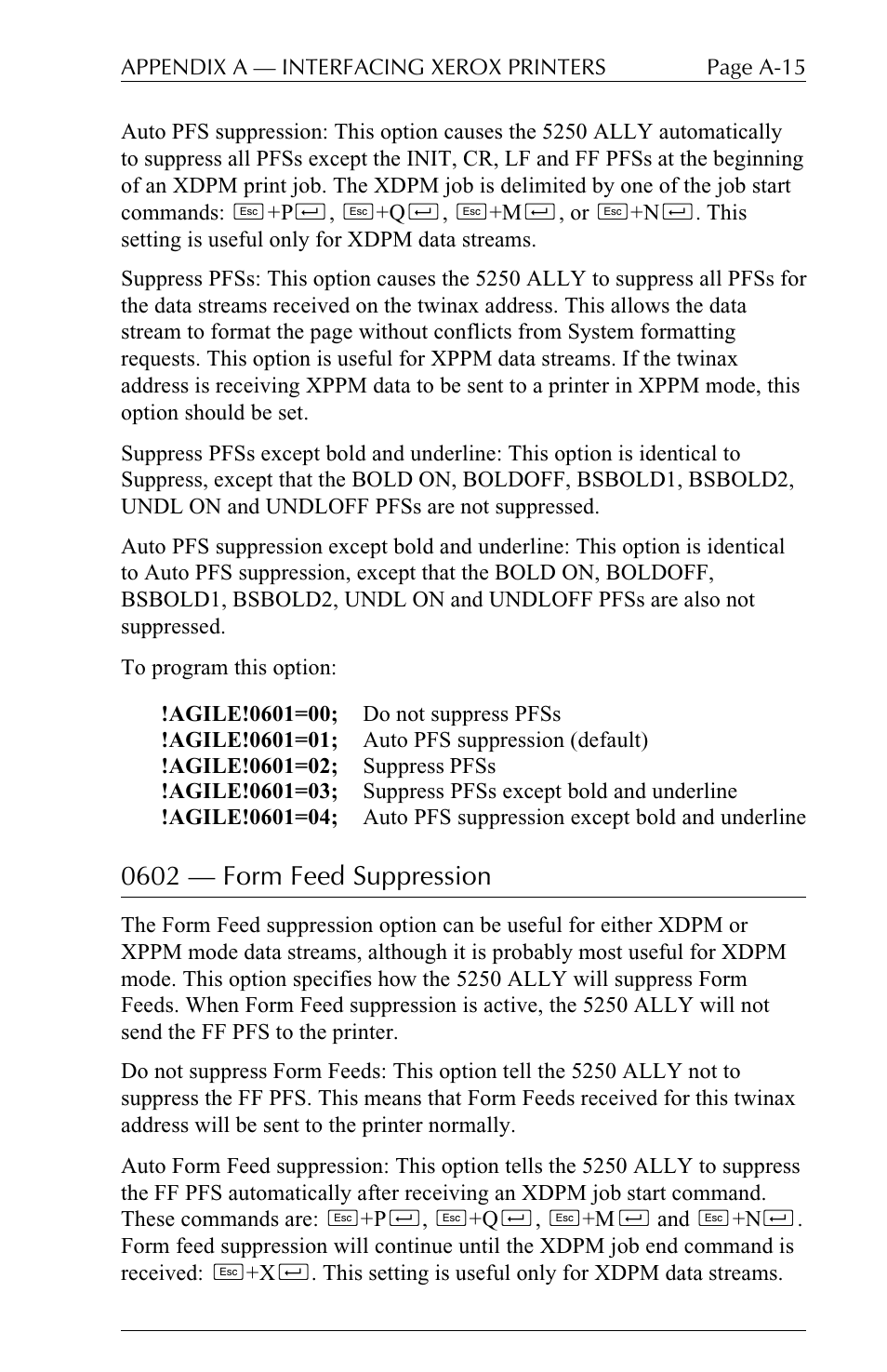 0602  form feed suppression | I-Data 5250 ALLY User Manual | Page 177 / 240