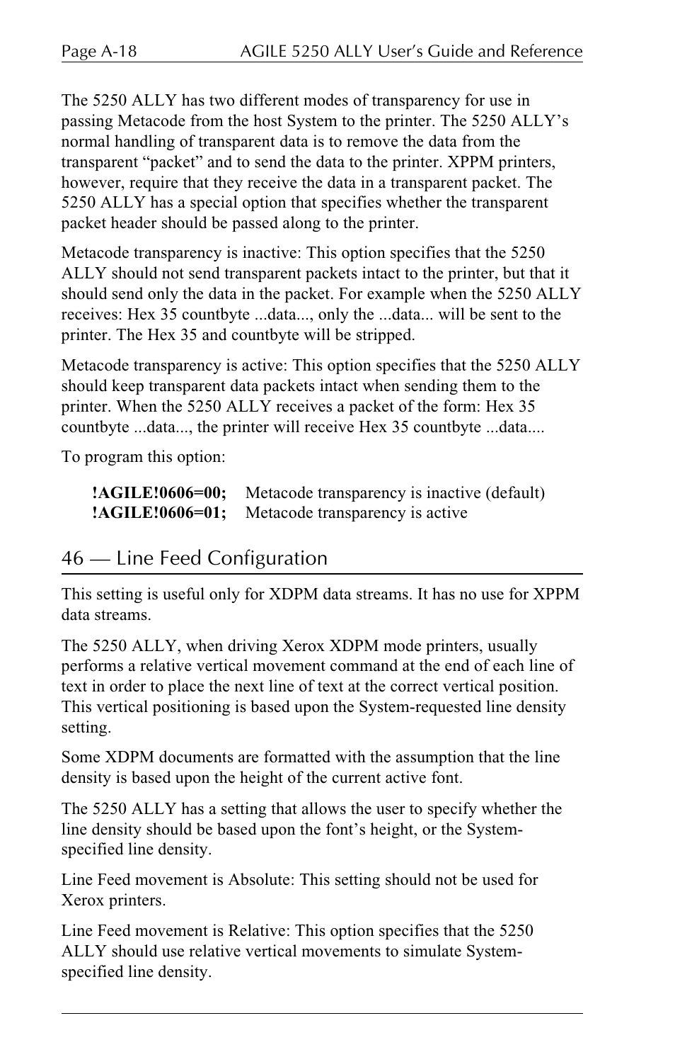 46  line feed configuration | I-Data 5250 ALLY User Manual | Page 180 / 240