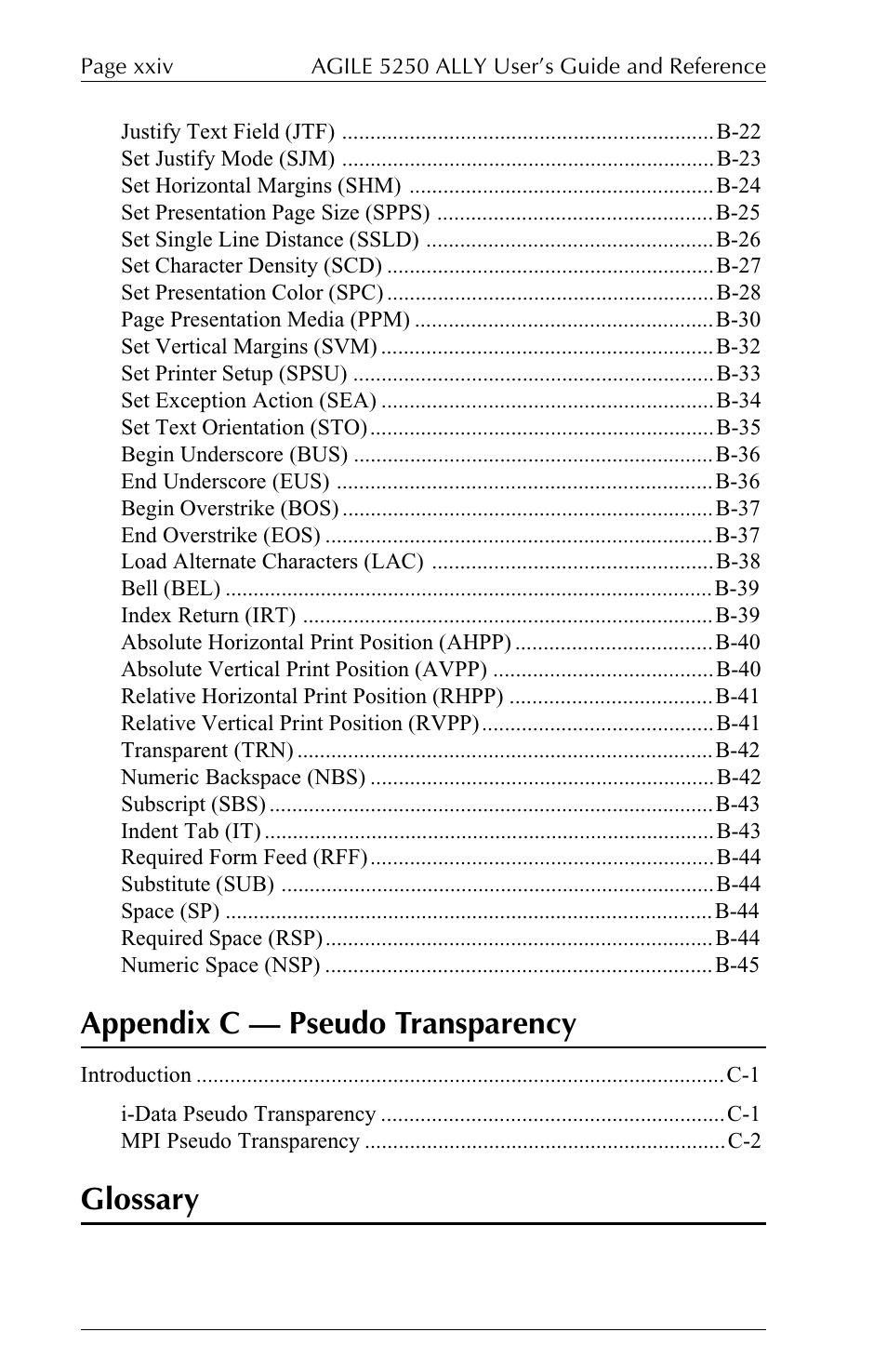 Appendix c  pseudo transparency, Glossary | I-Data 5250 ALLY User Manual | Page 22 / 240