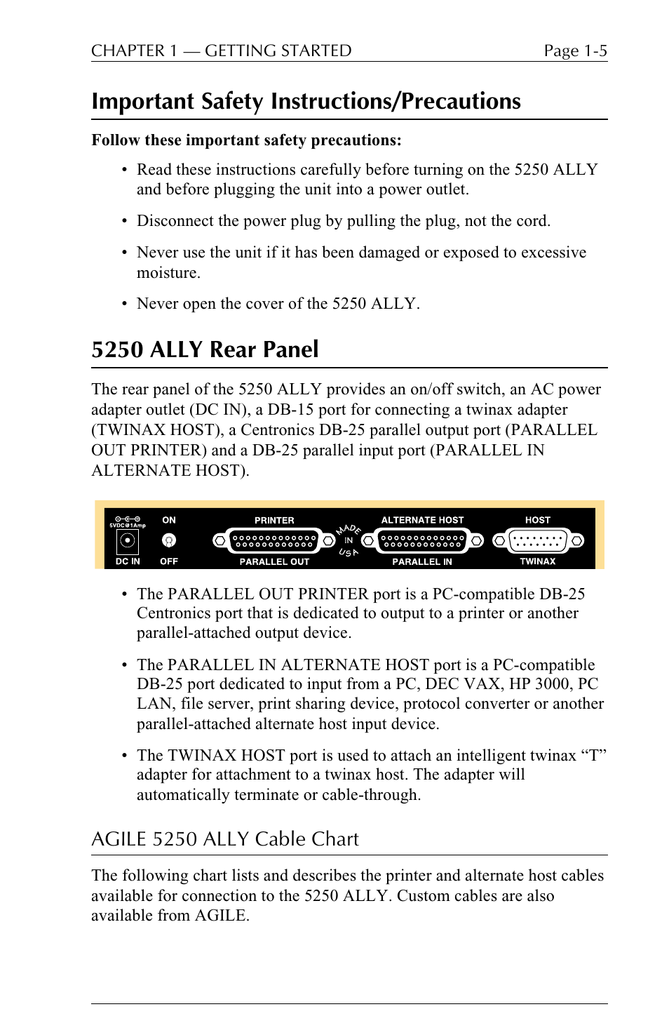 Important safety instructions/precautions, 5250 ally rear panel | I-Data 5250 ALLY User Manual | Page 27 / 240