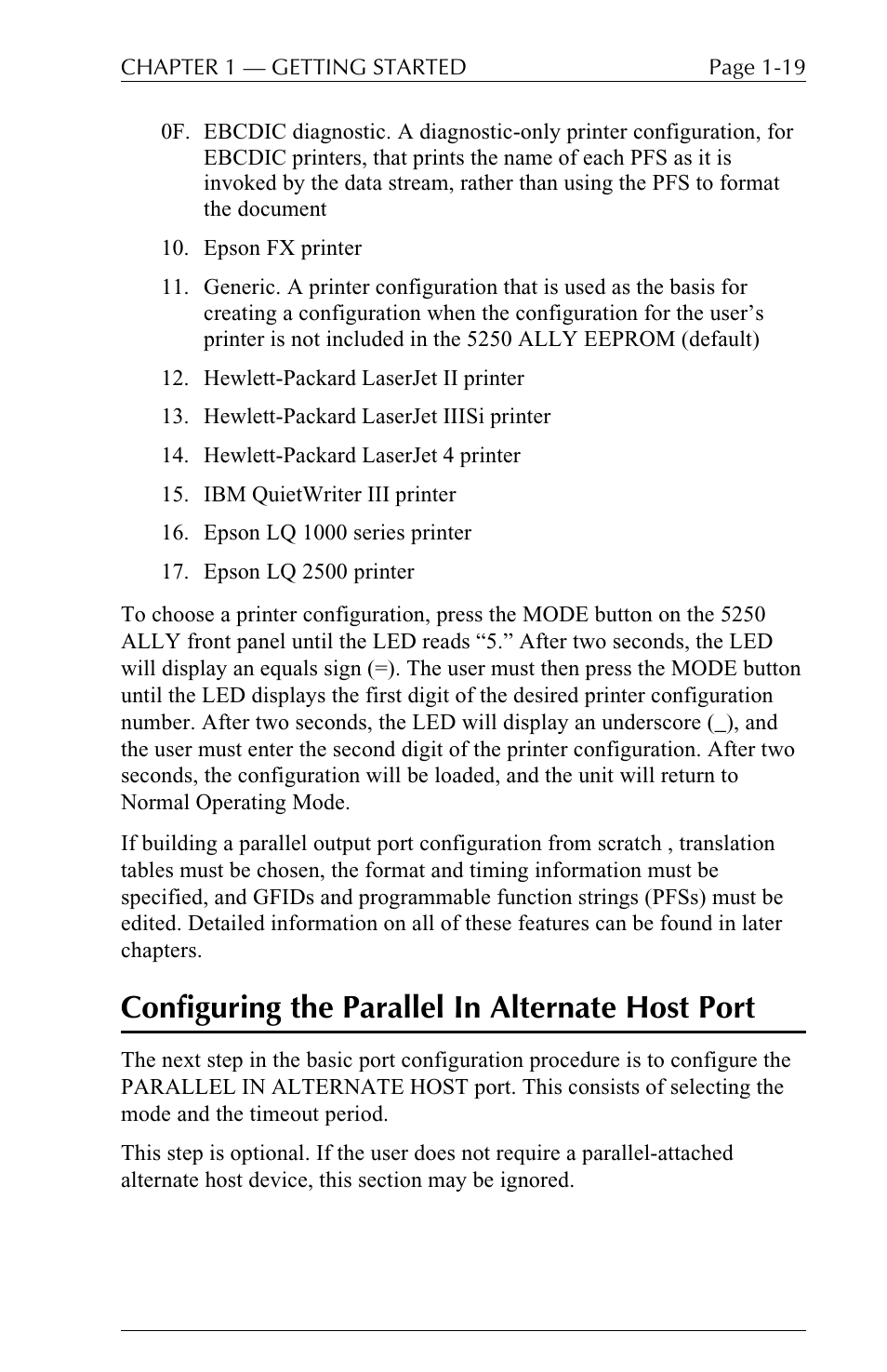 Configuring the parallel in alternate host port | I-Data 5250 ALLY User Manual | Page 41 / 240