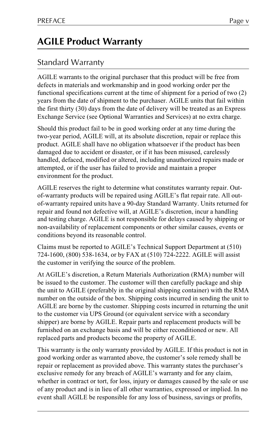 Agile product warranty, Standard warranty | I-Data 5250 ALLY User Manual | Page 5 / 240