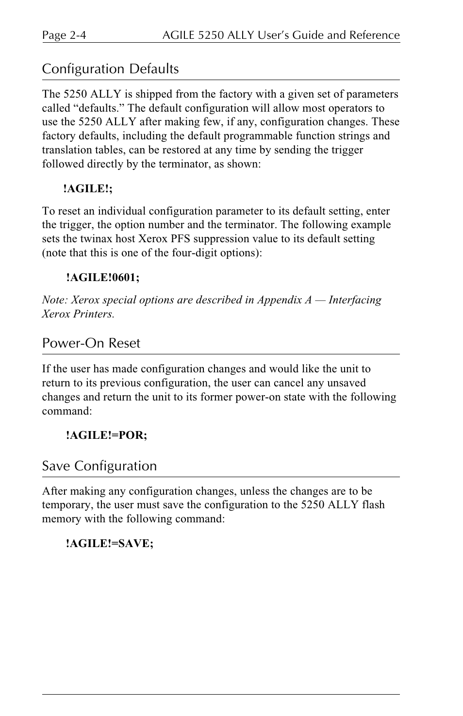 Configuration defaults, Power-on reset, Save configuration | I-Data 5250 ALLY User Manual | Page 50 / 240