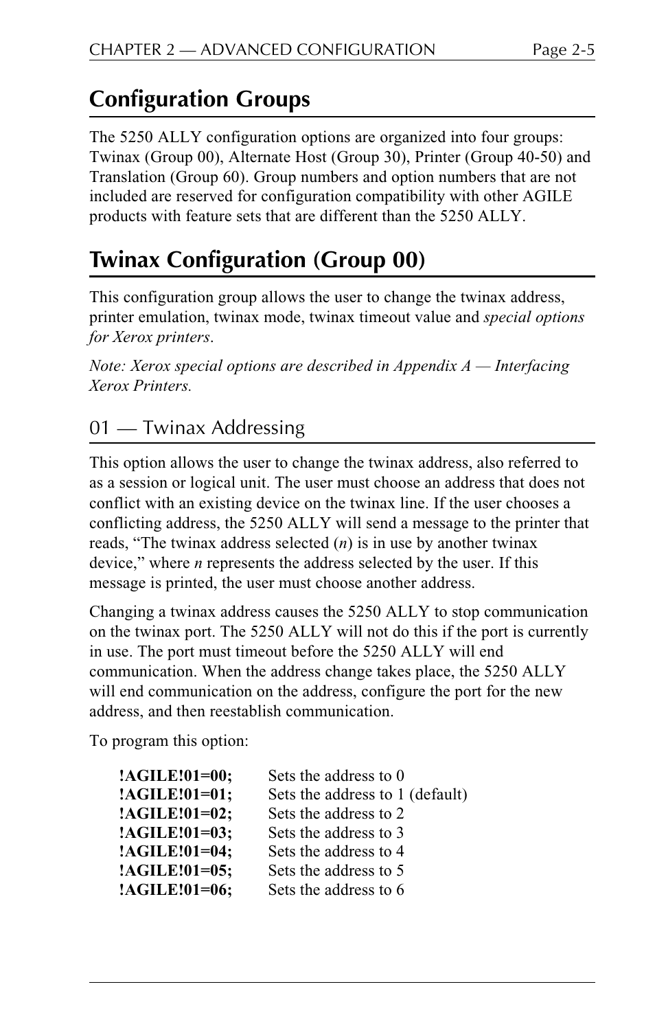 Configuration groups, Twinax configuration (group 00) | I-Data 5250 ALLY User Manual | Page 51 / 240