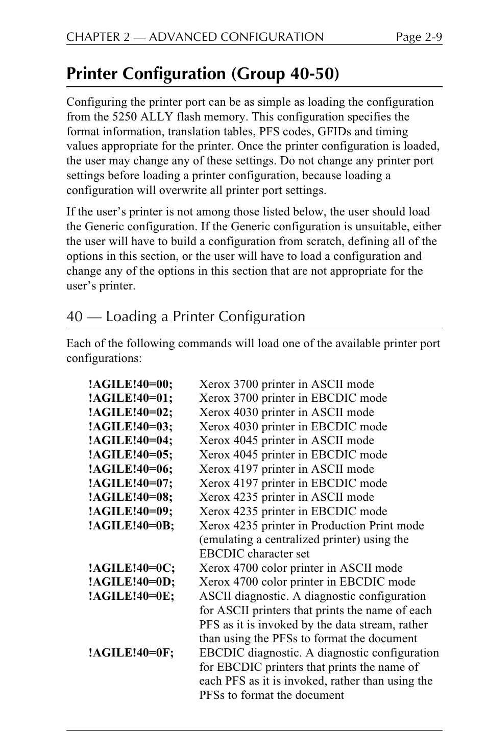 Printer configuration (group 40-50), 40  loading a printer configuration | I-Data 5250 ALLY User Manual | Page 55 / 240