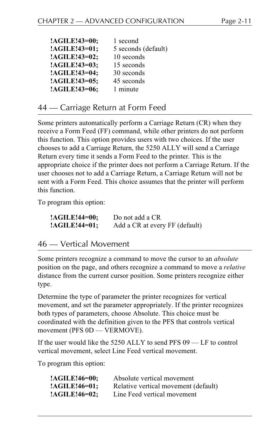 44  carriage return at form feed, 46  vertical movement | I-Data 5250 ALLY User Manual | Page 57 / 240