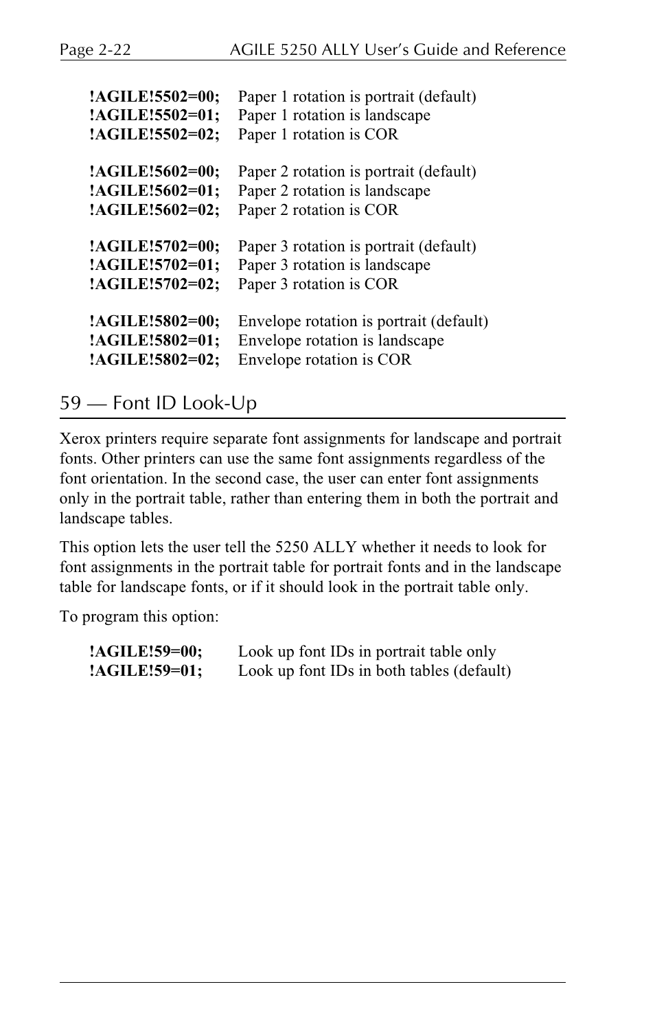 59  font id look-up | I-Data 5250 ALLY User Manual | Page 68 / 240