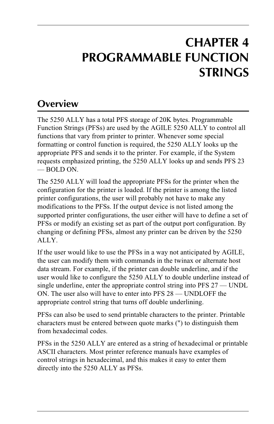 Chapter 4 programmable function strings, Overview | I-Data 5250 ALLY User Manual | Page 95 / 240