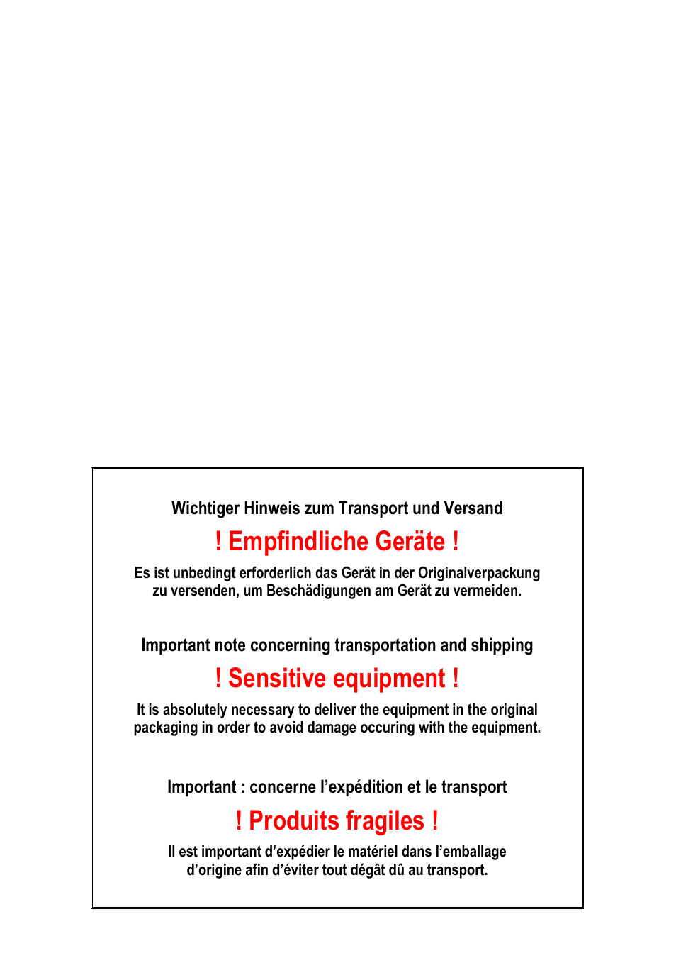 Empfindliche geräte, Sensitive equipment, Produits fragiles | I-Data POLARIS Panel PC 19.1" User Manual | Page 2 / 46