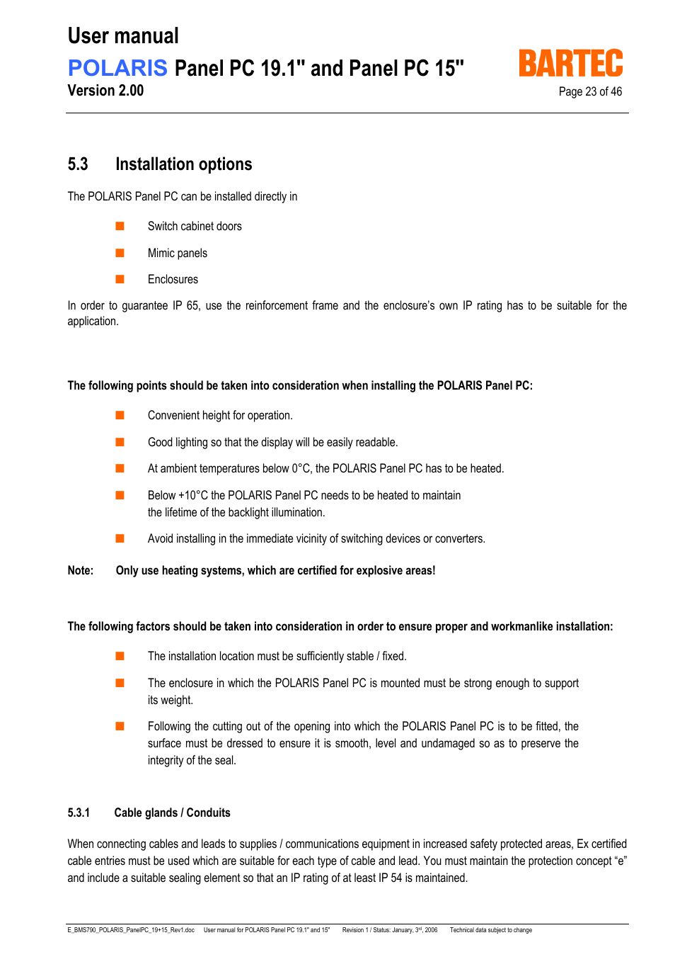 3 installation options, Version 2.00 | I-Data POLARIS Panel PC 19.1" User Manual | Page 23 / 46