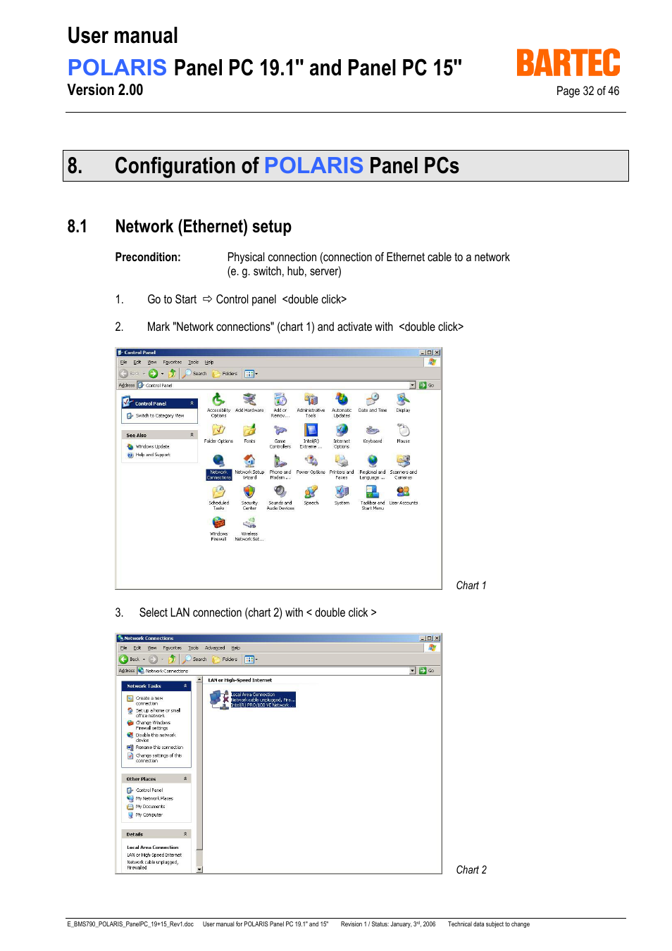 Configuration of polaris panel pcs, 1 network (ethernet) setup, Version 2.00 | I-Data POLARIS Panel PC 19.1" User Manual | Page 32 / 46
