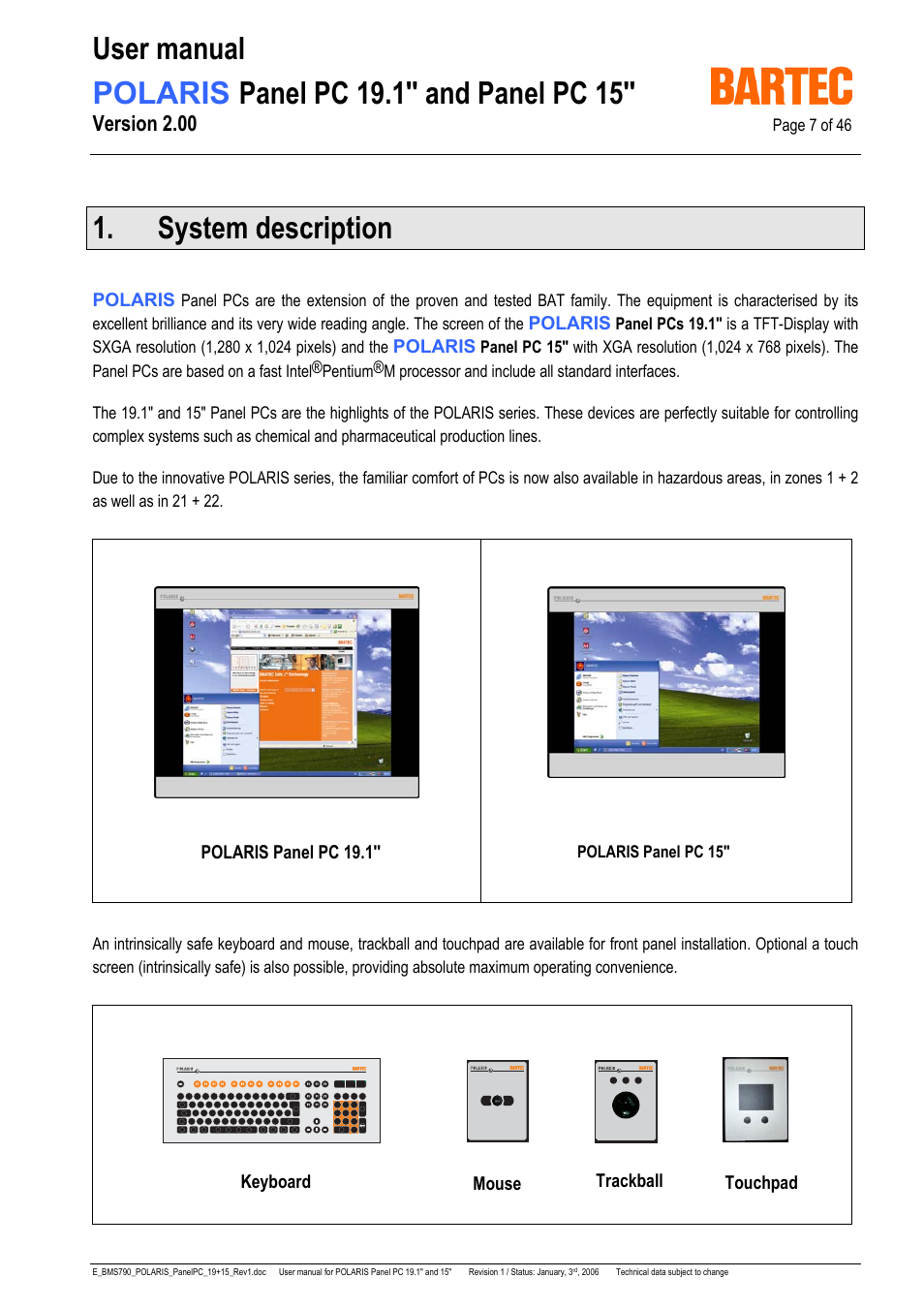 System description, Version 2.00 | I-Data POLARIS Panel PC 19.1" User Manual | Page 7 / 46