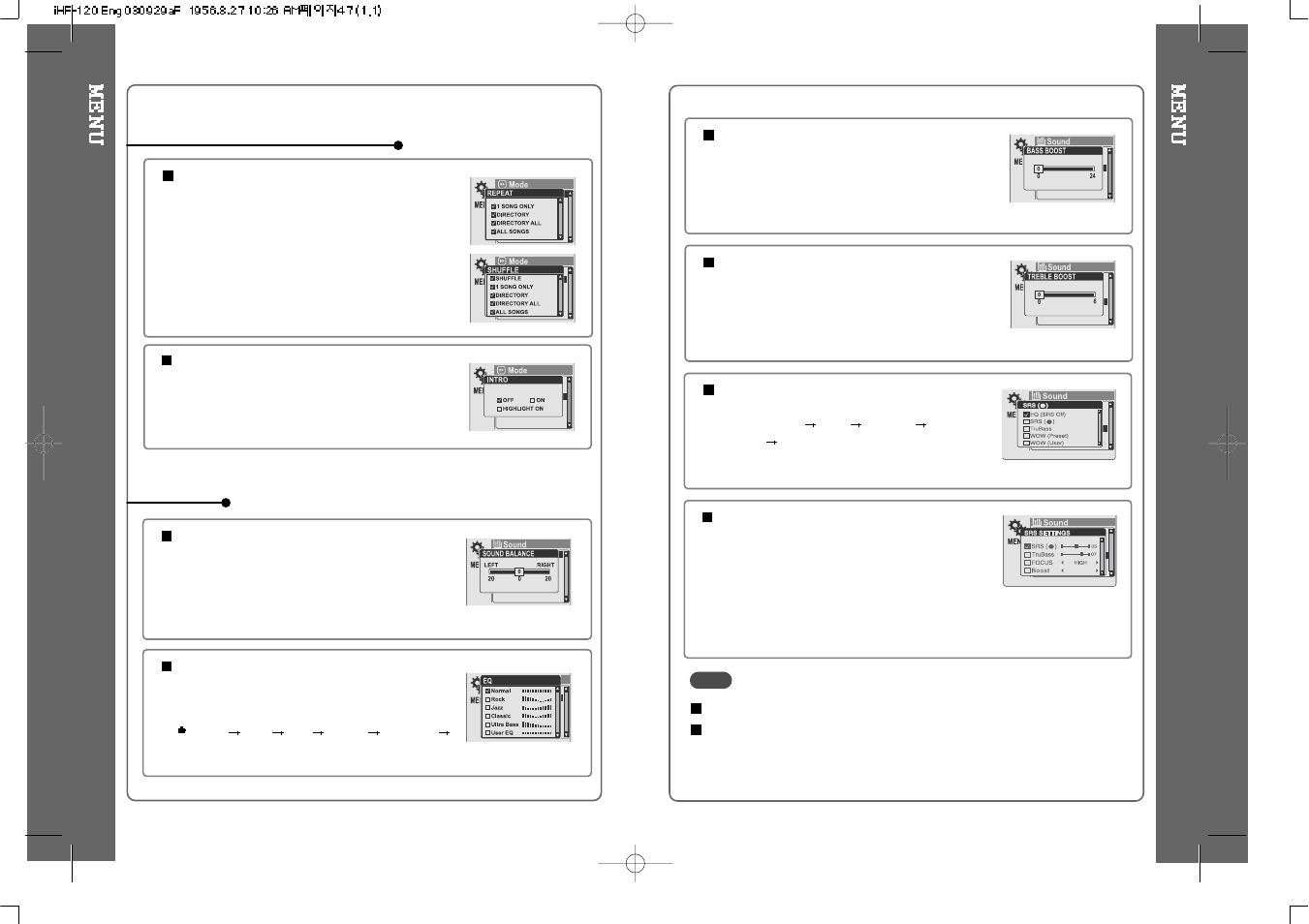 Mode (playback mode), Sound | iRiver HP-120 User Manual | Page 24 / 30