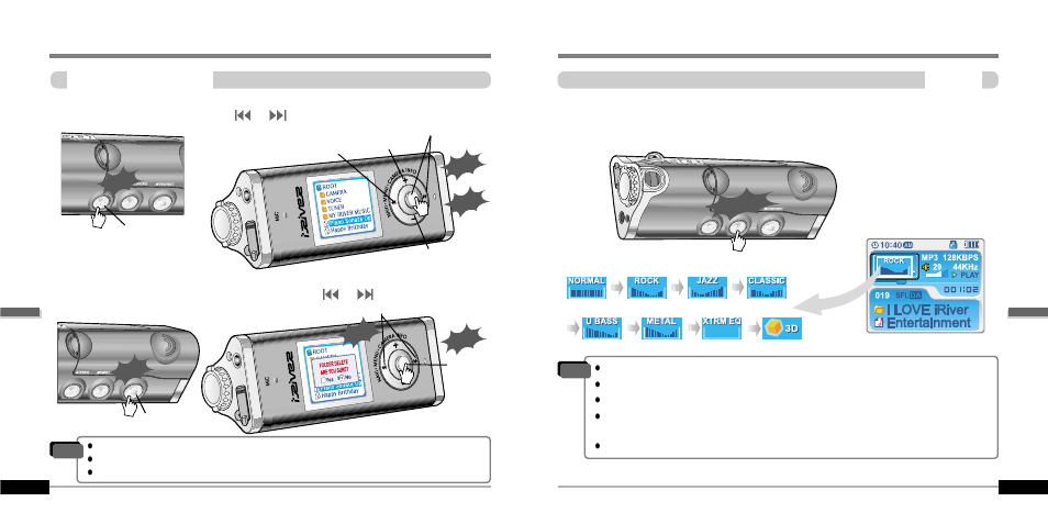 Enjoying the sound equalizer(eq), Searching the music files(navigation) | iRiver IFP-1000 User Manual | Page 27 / 44