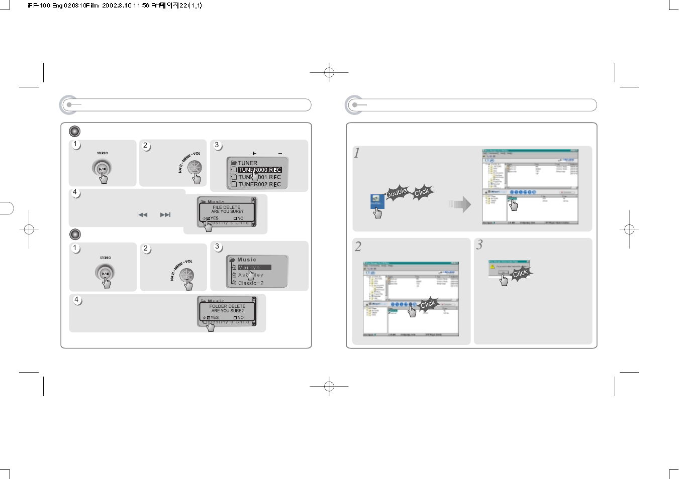 Deleting files on the pc, Deleting files/folders on the player | iRiver iFP-120 User Manual | Page 12 / 28