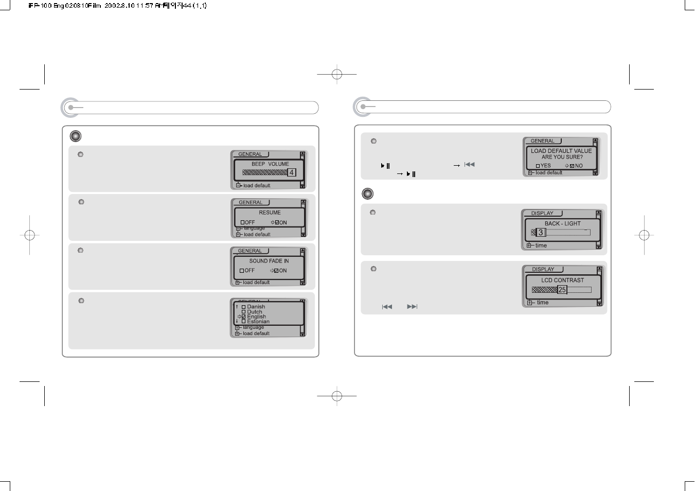 Menu(display), General | iRiver iFP-120 User Manual | Page 23 / 28