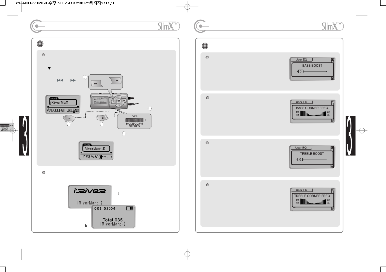 Menu (user eq), Menu(playback mode), User eq | Mode | iRiver iMP-400 User Manual | Page 16 / 23