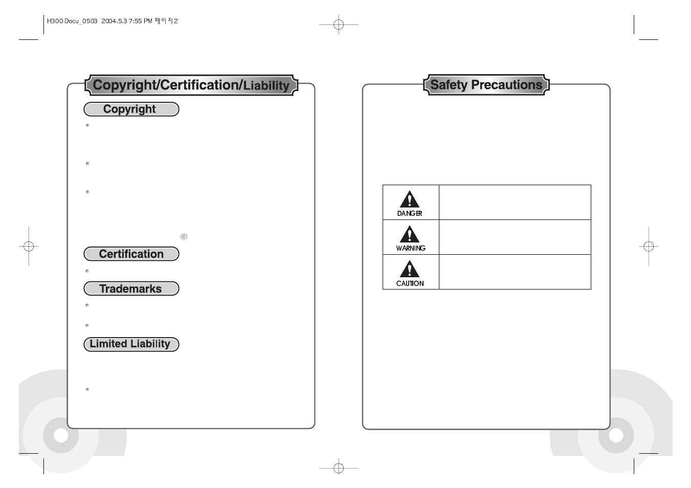 iRiver PORTABLESTORAGEDEVICE & MULTI-CODECJUKEBOX H300 User Manual | Page 3 / 44
