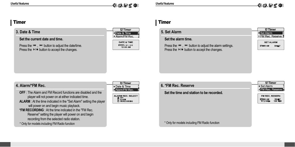 Customizing the function settings (menu), Timer | iRiver T20 User Manual | Page 30 / 37