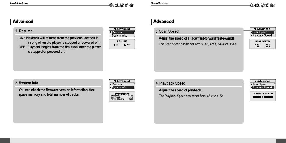 Customizing the function settings (menu), Advanced | iRiver T20 User Manual | Page 31 / 37