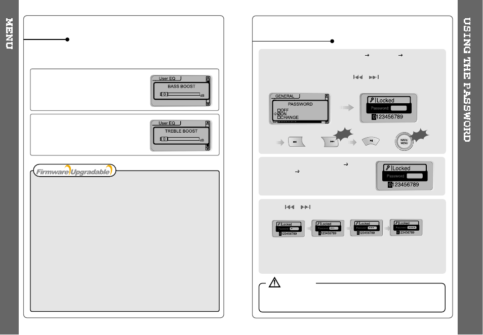 User eq, Setting the password | iRiver Slim X iMP IMP-350 User Manual | Page 18 / 30