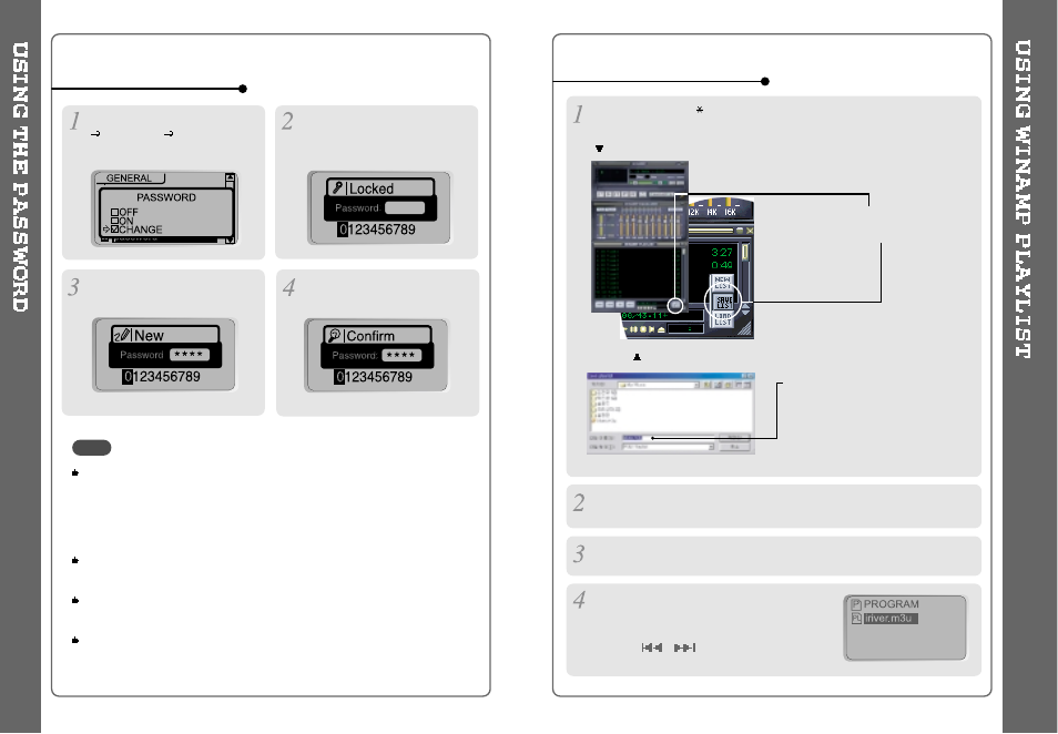 Changing the password, Using winamp playlist | iRiver Slim X iMP IMP-350 User Manual | Page 19 / 30