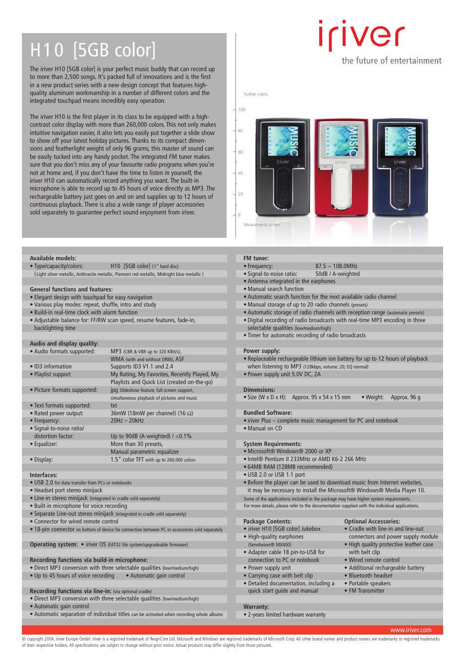 H10 [5gb color | iRiver 5GB COLOR User Manual | Page 2 / 2