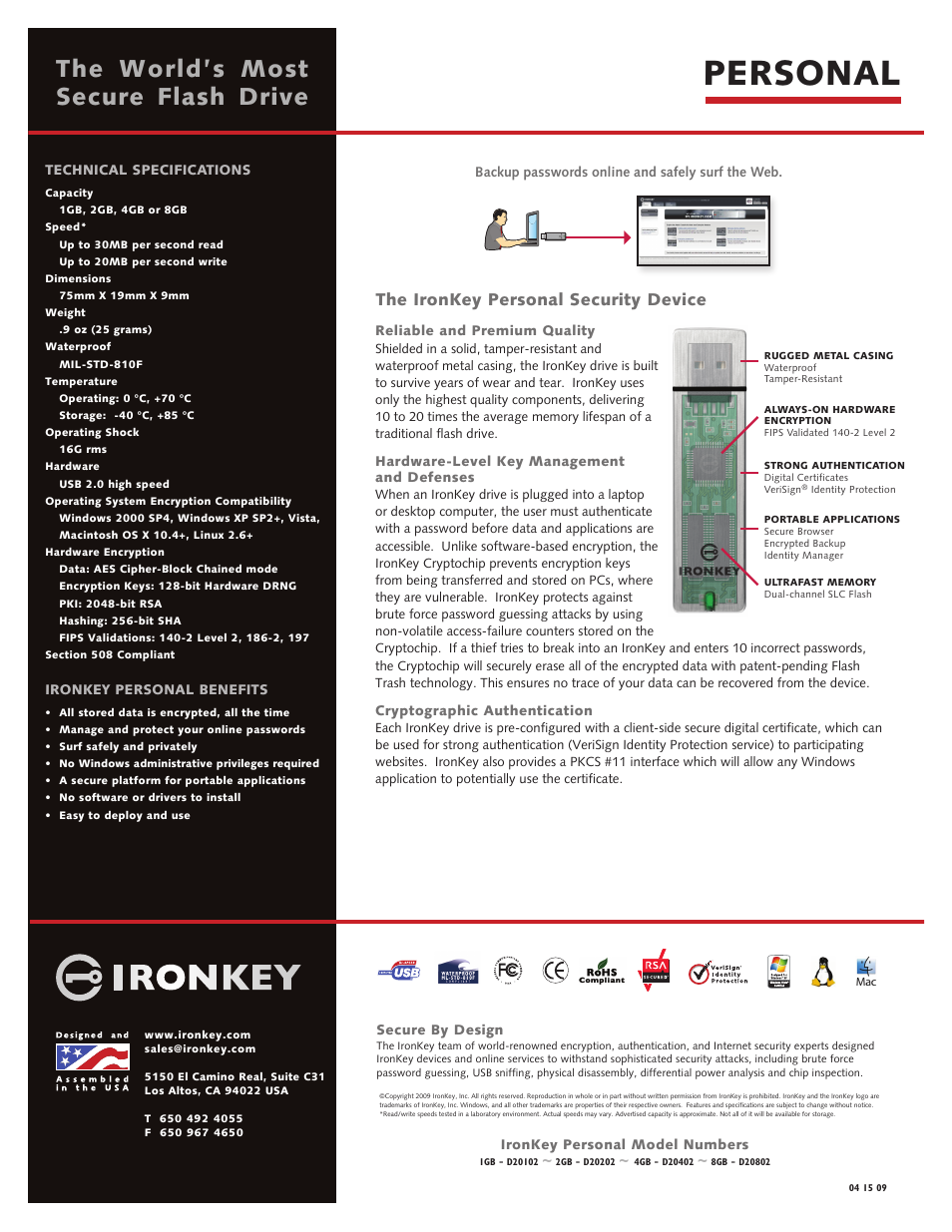 Personal, The world’s most secure flash drive, The ironkey personal security device | IronKey Personal USB Flash Drive User Manual | Page 2 / 2