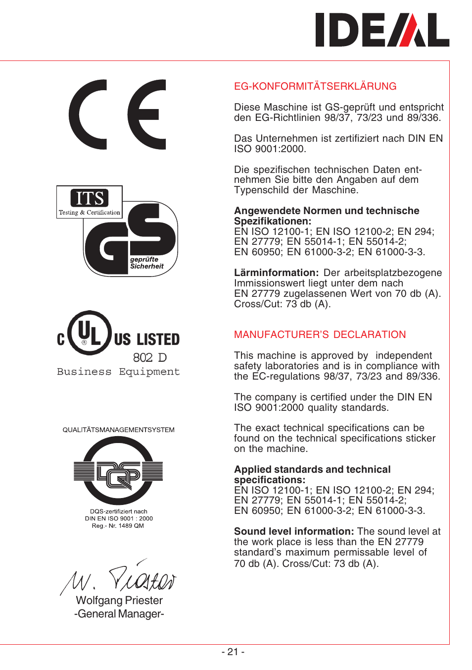 IDEAL INDUSTRIES IDEAL 2402 User Manual | Page 21 / 24