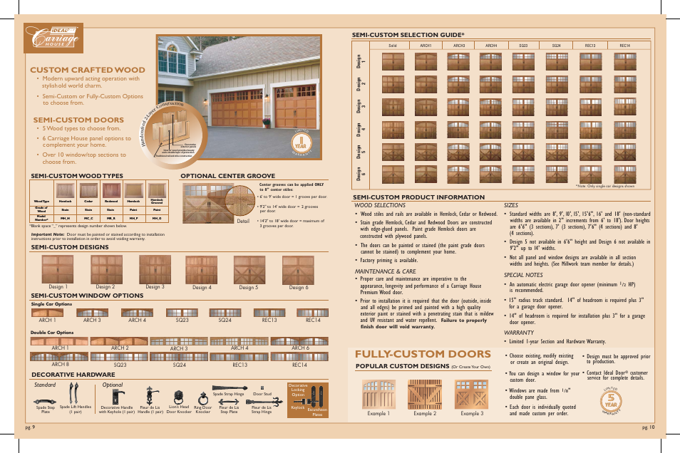 31108 spread 9-10 v1r0, Arriage, Fully-custom doors | Custom crafted wood, Semi-custom doors, Standard optional, Year | IDEAL INDUSTRIES Series 3 Models MF35 User Manual | Page 6 / 6
