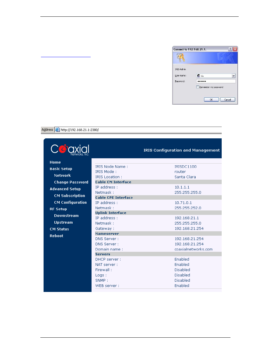 Connecting using web interface | I.R.I.S. DC1100 User Manual | Page 22 / 60