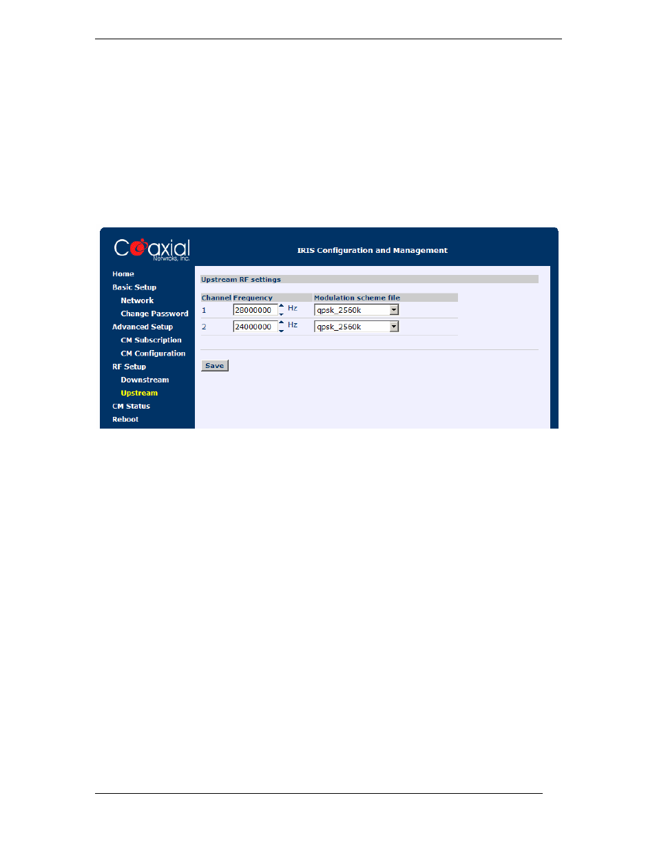 Configuring upstream rf settings | I.R.I.S. DC1100 User Manual | Page 29 / 60