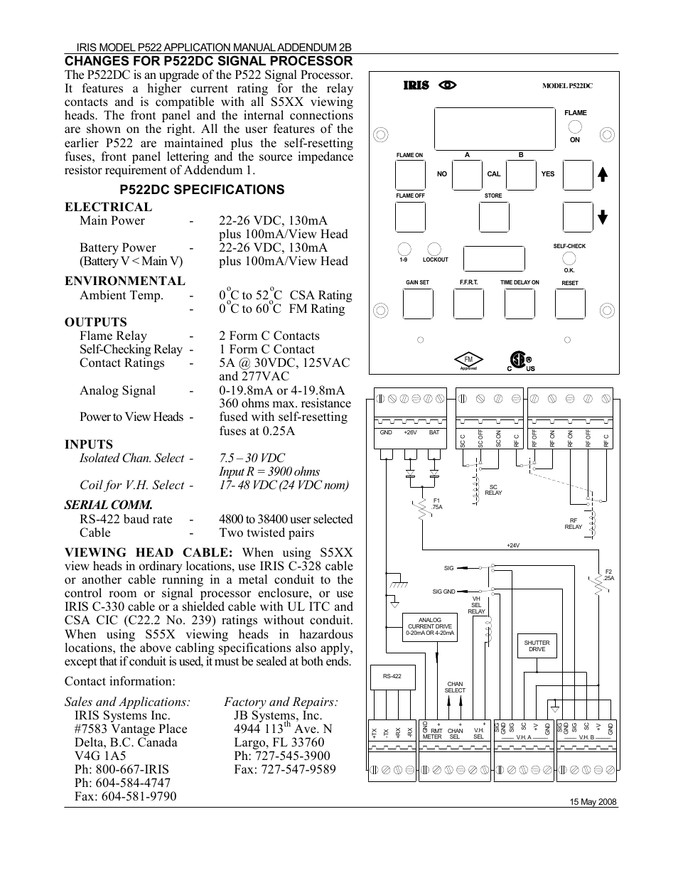 C to 52, C csa rating - 0, C to 60 | I.R.I.S. FLAME MONITORING SYSTEM P522 User Manual | Page 42 / 42