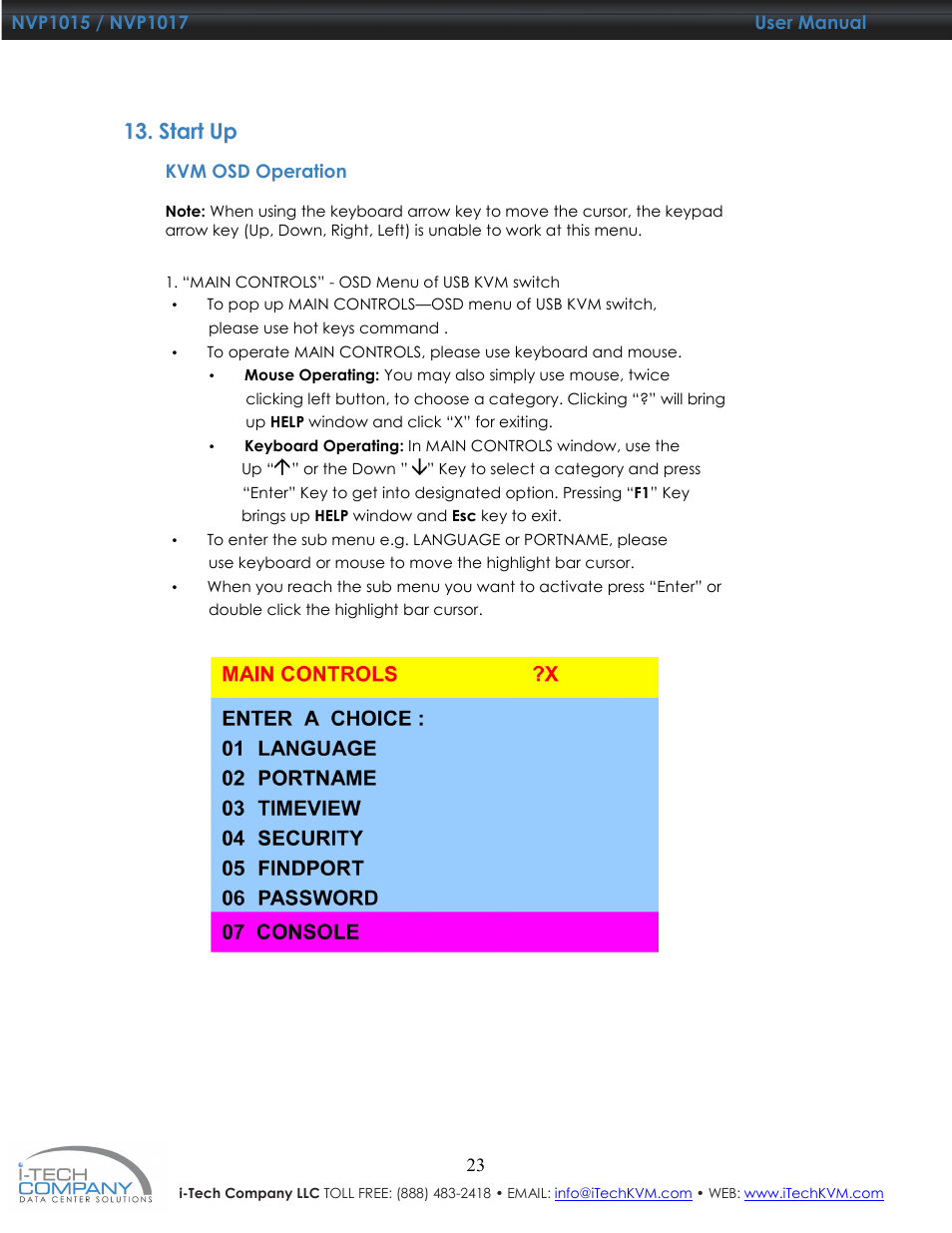 Start up | I-Tech Company NVP1017 User Manual | Page 24 / 33