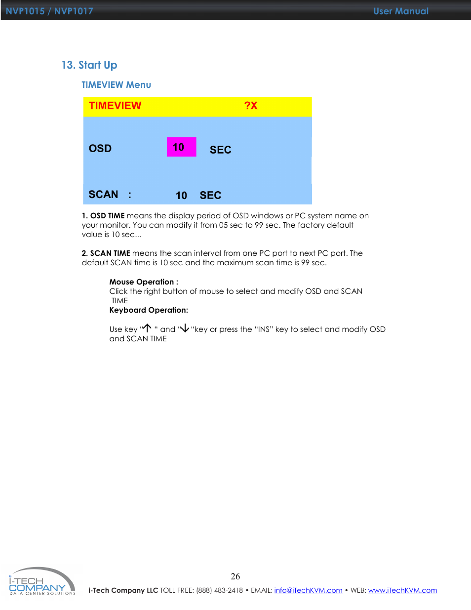 Start up | I-Tech Company NVP1017 User Manual | Page 27 / 33