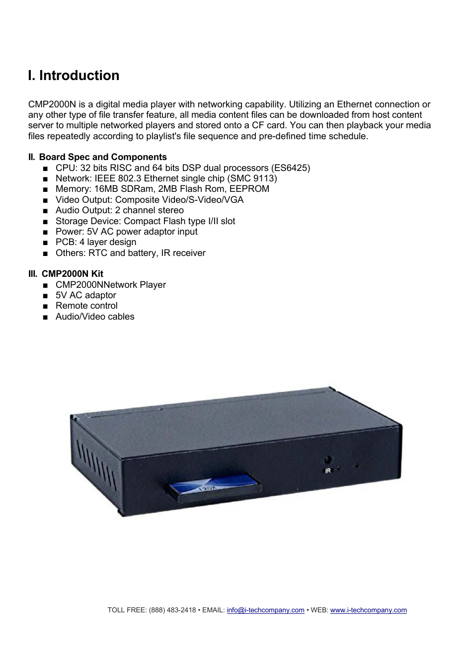 I. introduction | I-Tech Company CMP2000N User Manual | Page 3 / 39