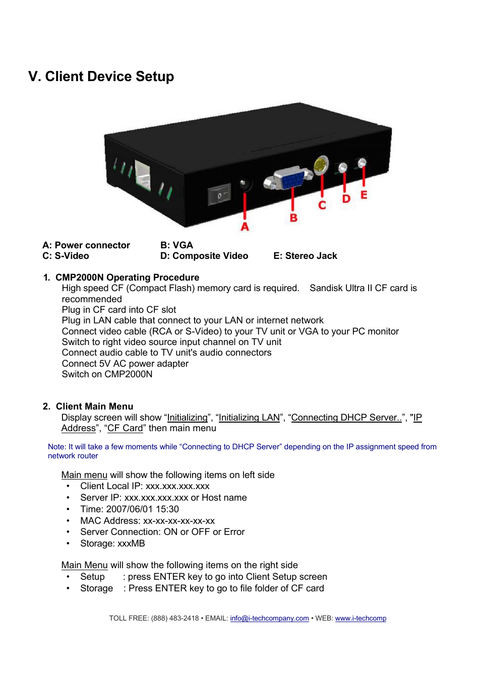 V. client device setup | I-Tech Company CMP2000N User Manual | Page 5 / 39