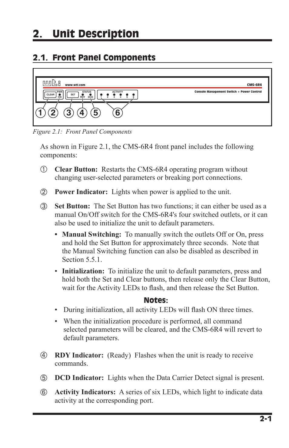 Unit description, Front panel components | I-Tech Company CMS 6R4 Series User Manual | Page 11 / 123