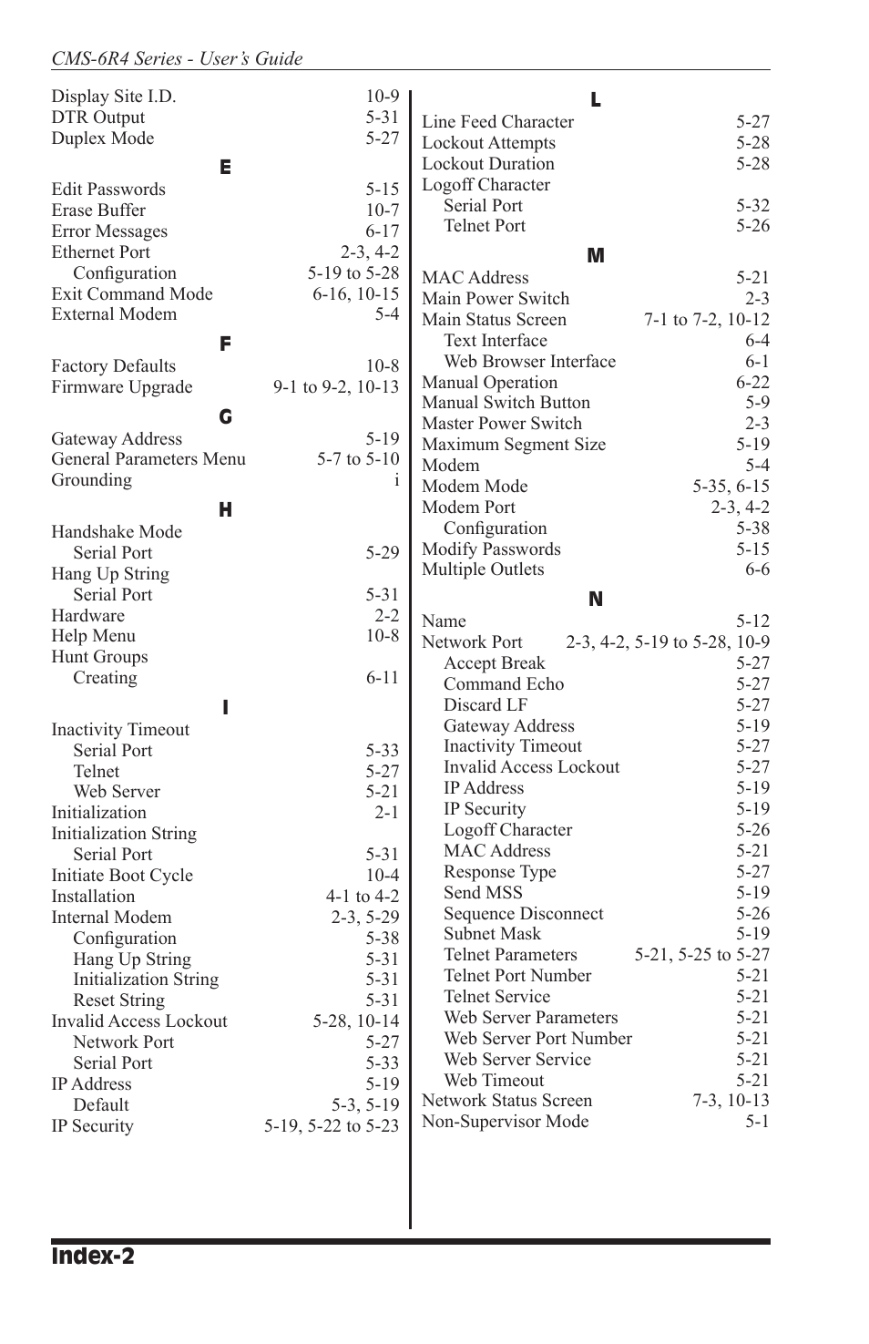 Index-2 | I-Tech Company CMS 6R4 Series User Manual | Page 120 / 123
