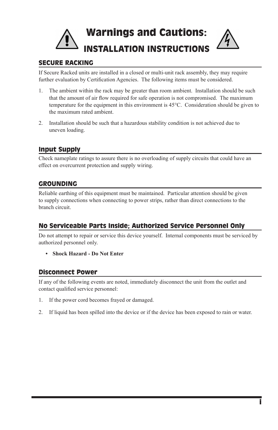 Warnings and cautions, Installation instructions | I-Tech Company CMS 6R4 Series User Manual | Page 3 / 123