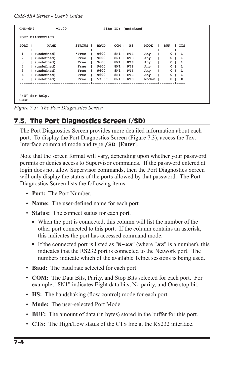 The port diagnostics screen (/sd) | I-Tech Company CMS 6R4 Series User Manual | Page 90 / 123