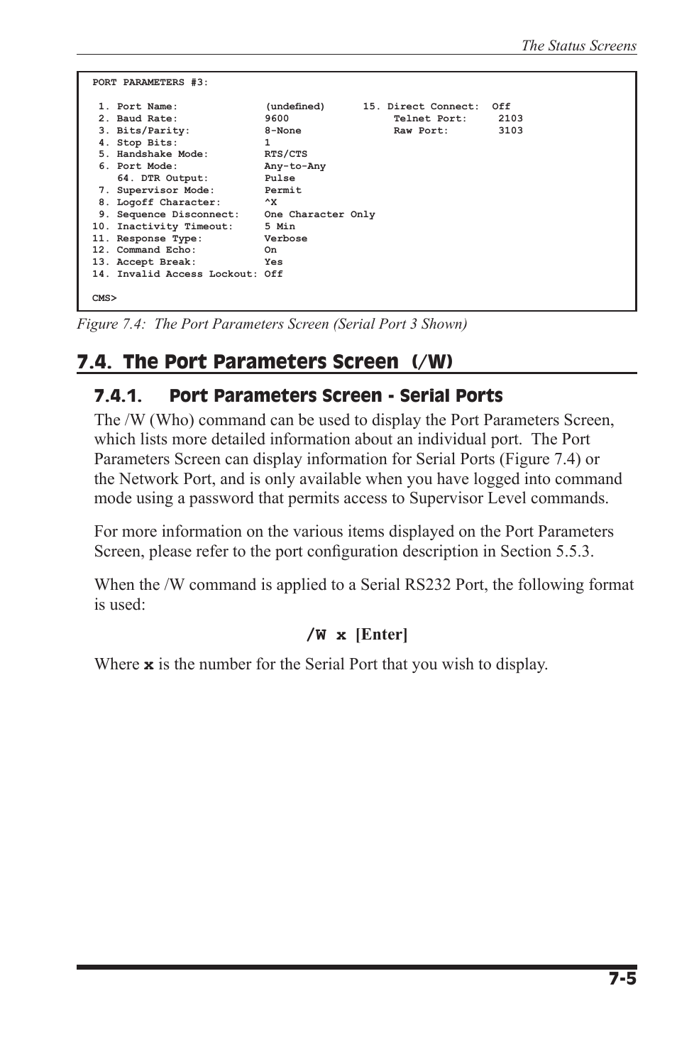 The port parameters screen (/w) | I-Tech Company CMS 6R4 Series User Manual | Page 91 / 123